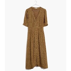 Madewell Floral Button‎ Cuff Midi Dress Woodcut Flowers Cottage Peasant 4 Small